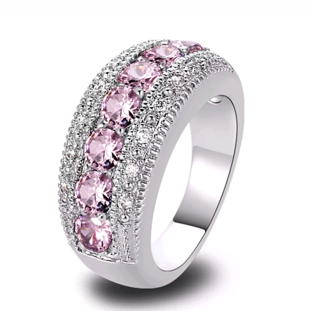 Pink and White Gemstone Ring